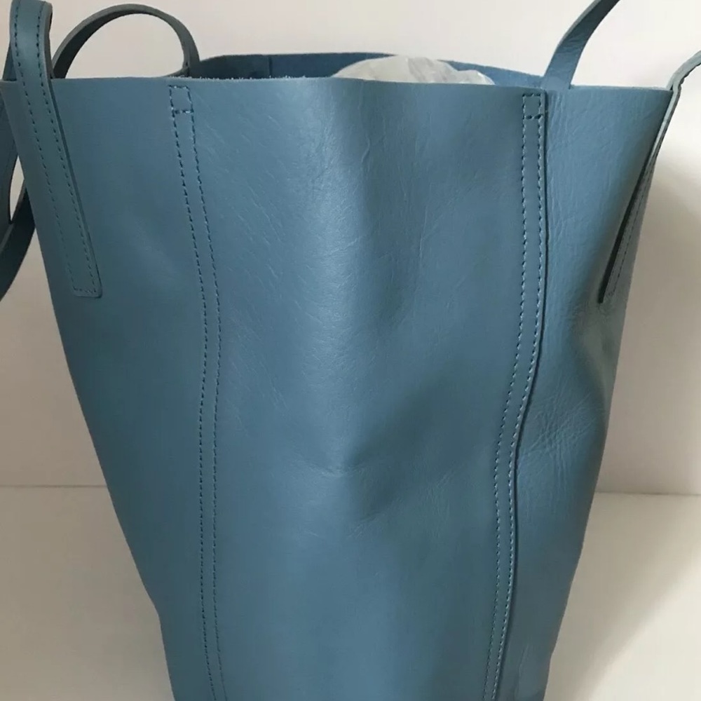 SHINOLA DETROIT MEDIUM SHOPPER TOTE DEMIN BLUE LEATHER RARE BEACH TRAVEL NEW - Picture 6 of 11